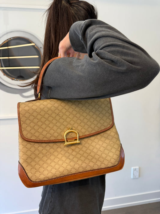 Authentic Celine shoulder top handle macadam double compartment vintage beauty