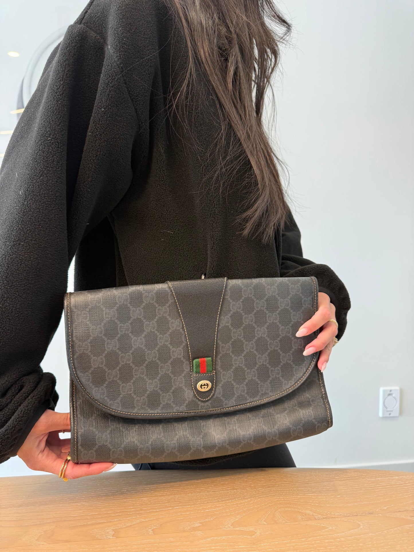 Rare Gucci supreme graphite Ophidia magnetic closure crossbody clutch with fabric interior ! Fits phones wallets keys makeup etc