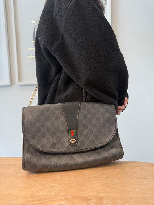 Rare Gucci supreme graphite Ophidia magnetic closure crossbody clutch with fabric interior ! Fits phones wallets keys makeup etc