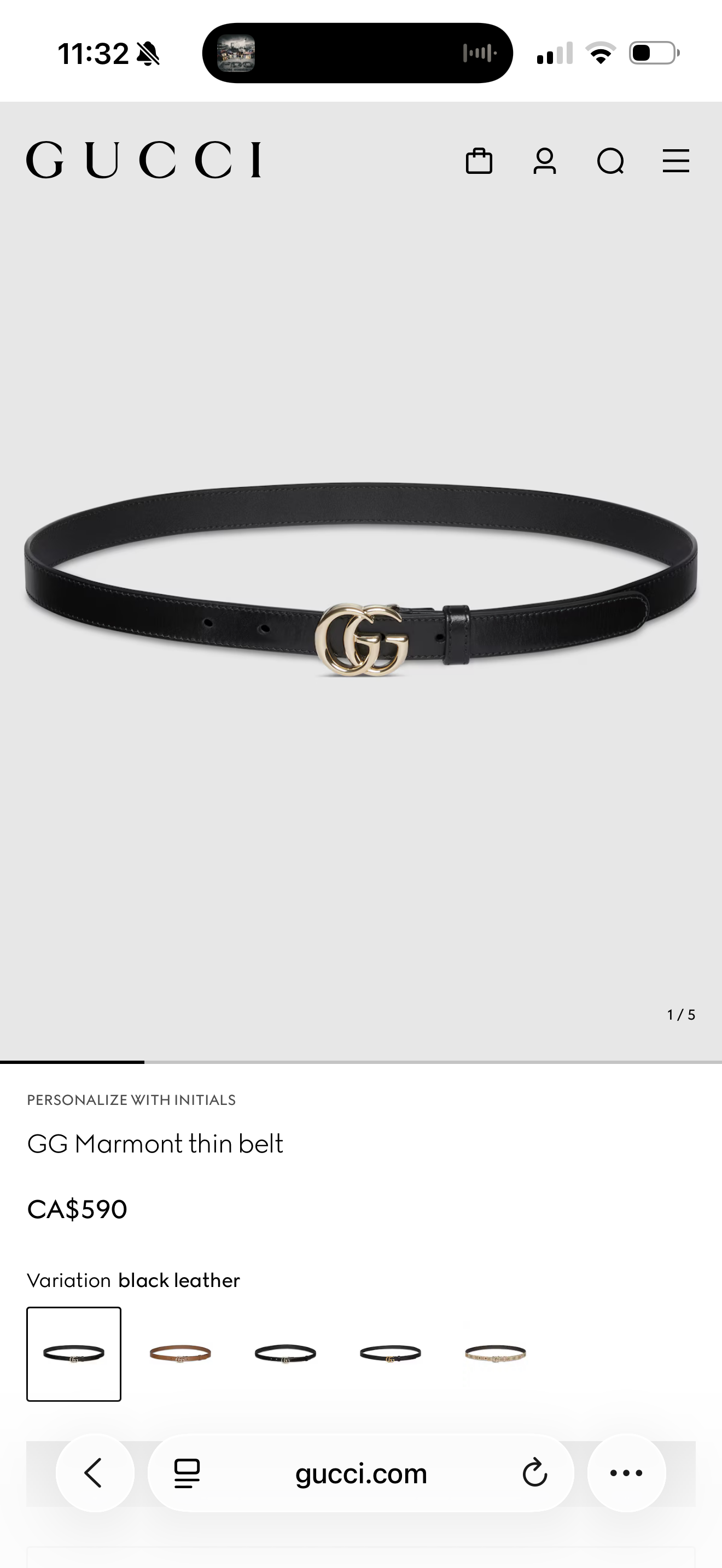 Gucci Marmont thin size 80 belt fis xxs xs and s retail $590 plus tax in box or dustbag