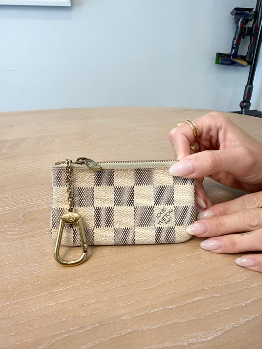 Louis Vuitton damier azur pochette cles with gold hook fits cards and coins