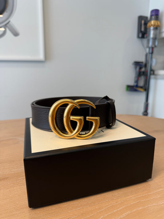 Gucci Marmont dark chocolate leather with gold bucket in box size 90 fits s m l retail $755 plus tax !