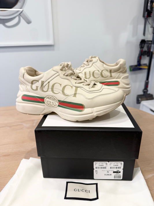 Gucci Size 37 Vintage Logo Rhyton Sneaker in box with 2 dustbags ! Client wore her 4 times and paid $1050 plus tax ! Gorgeous condition 50% off retail!