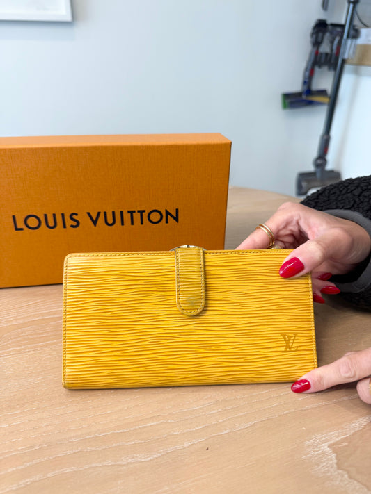 Authentic Louis Vuitton Epi yellow/ purple snap button continental so rare and gorgeous
