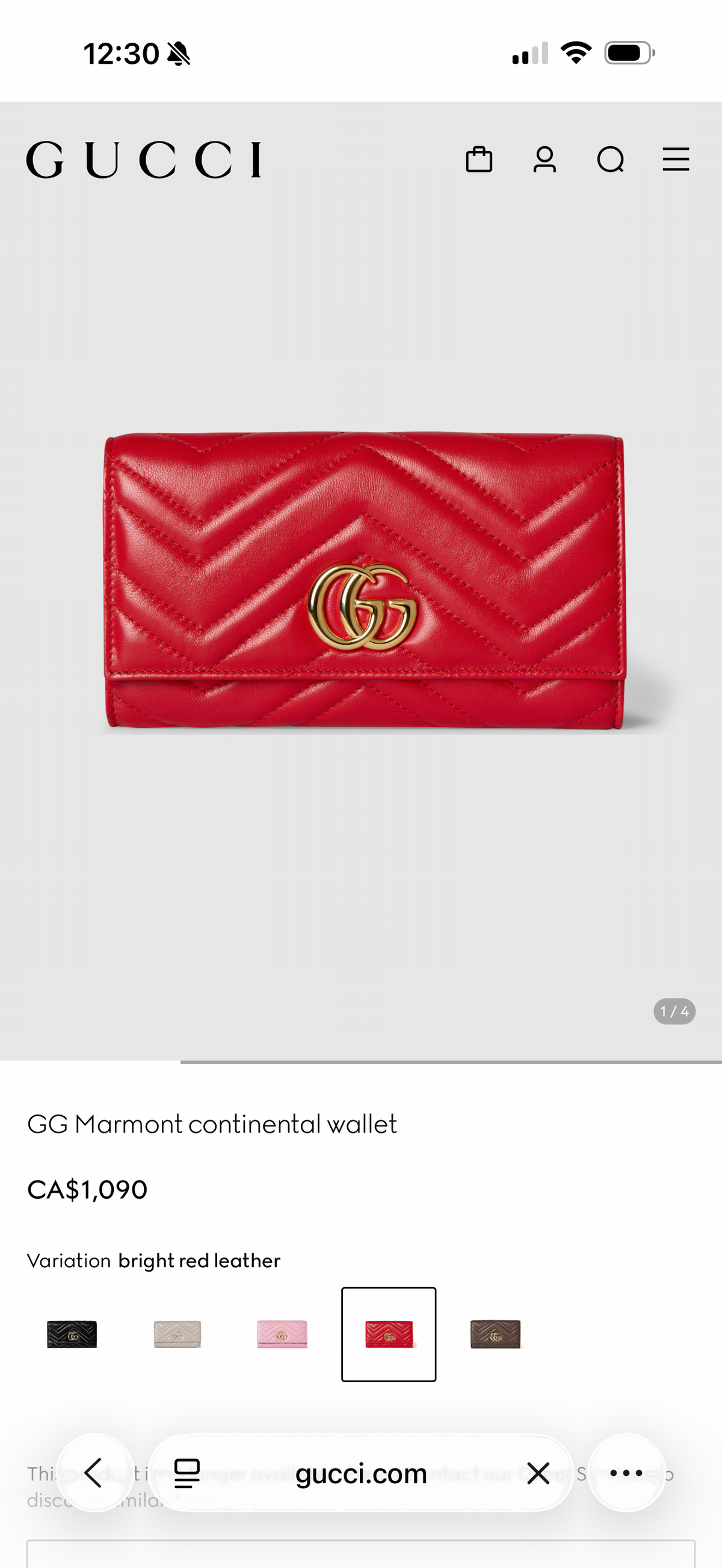 Authentic Gucci Marmont red/gold flap wallet with added removeable chain fits phones etc retail $1100 plus tax!