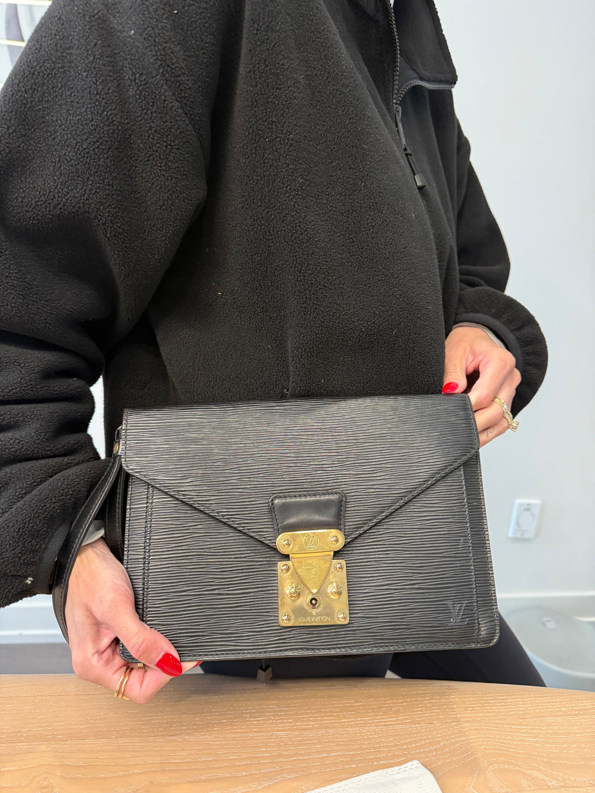Authentic Louis Vuitton epi dragonne with added removeable strap original wristlet fits a lot