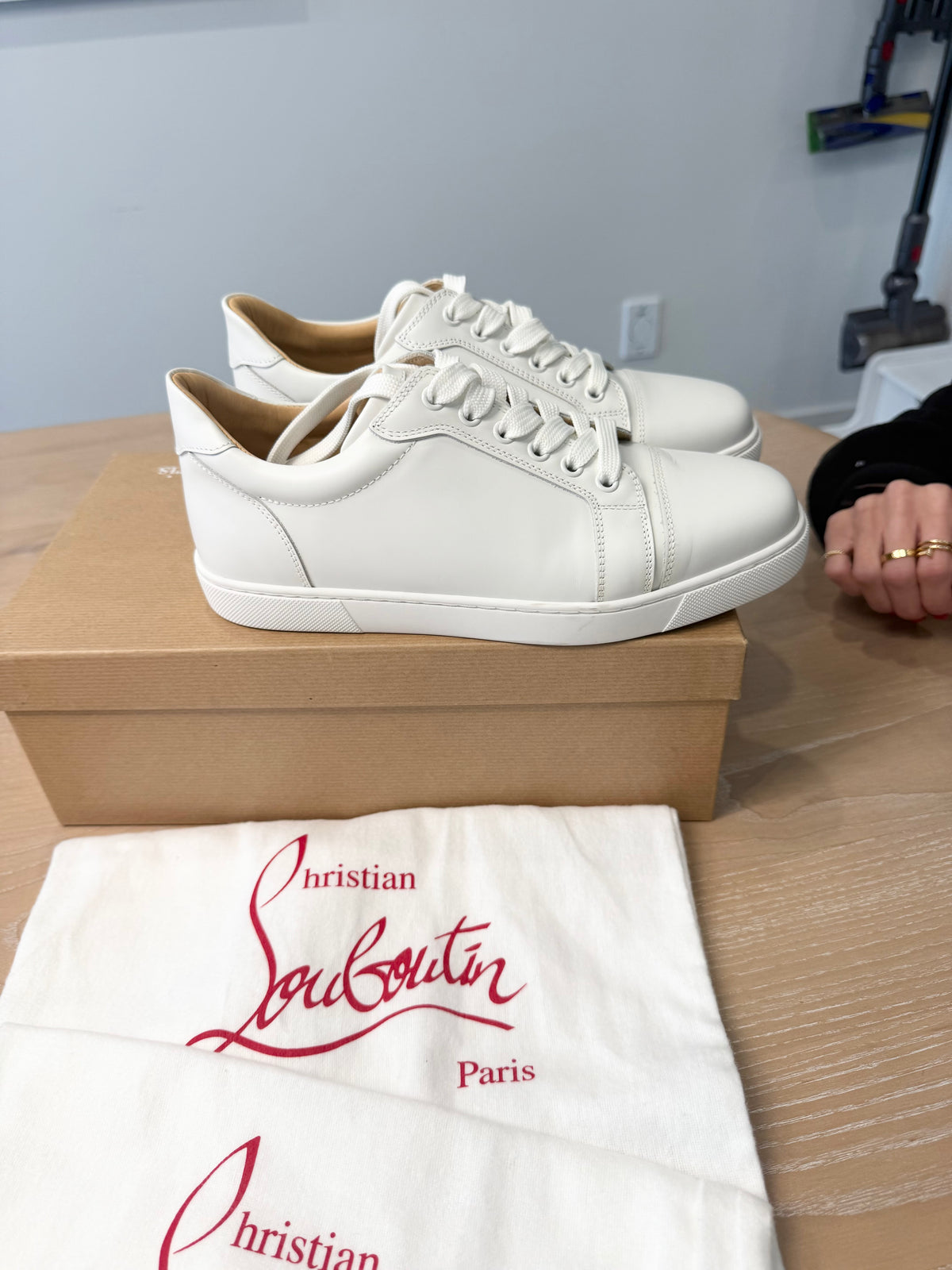 Authentic Christian Louboutin Louis junior women’s size 38 sneakers . Red bottoms! In dustbags and box ! Client paid $1400 plus tax worn 5 times like new!