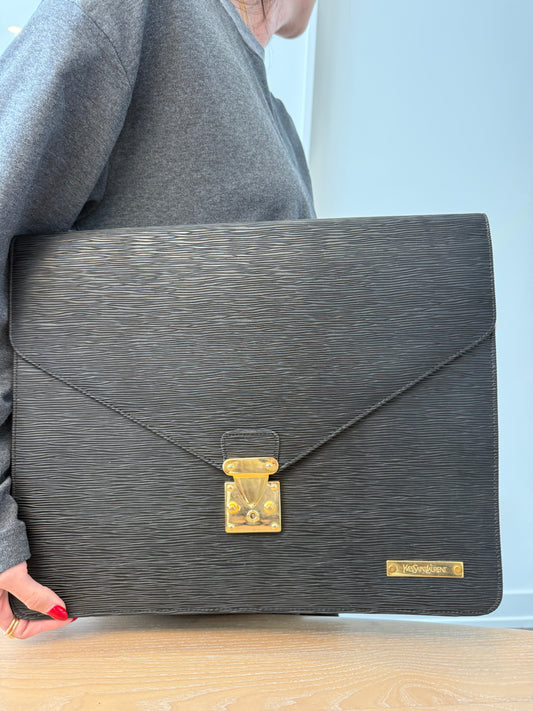 Authentic Yves Saint Laurent epi black / gold like new document briefcase fits all documents laptops etc 9.8/10 heavy duty and rare