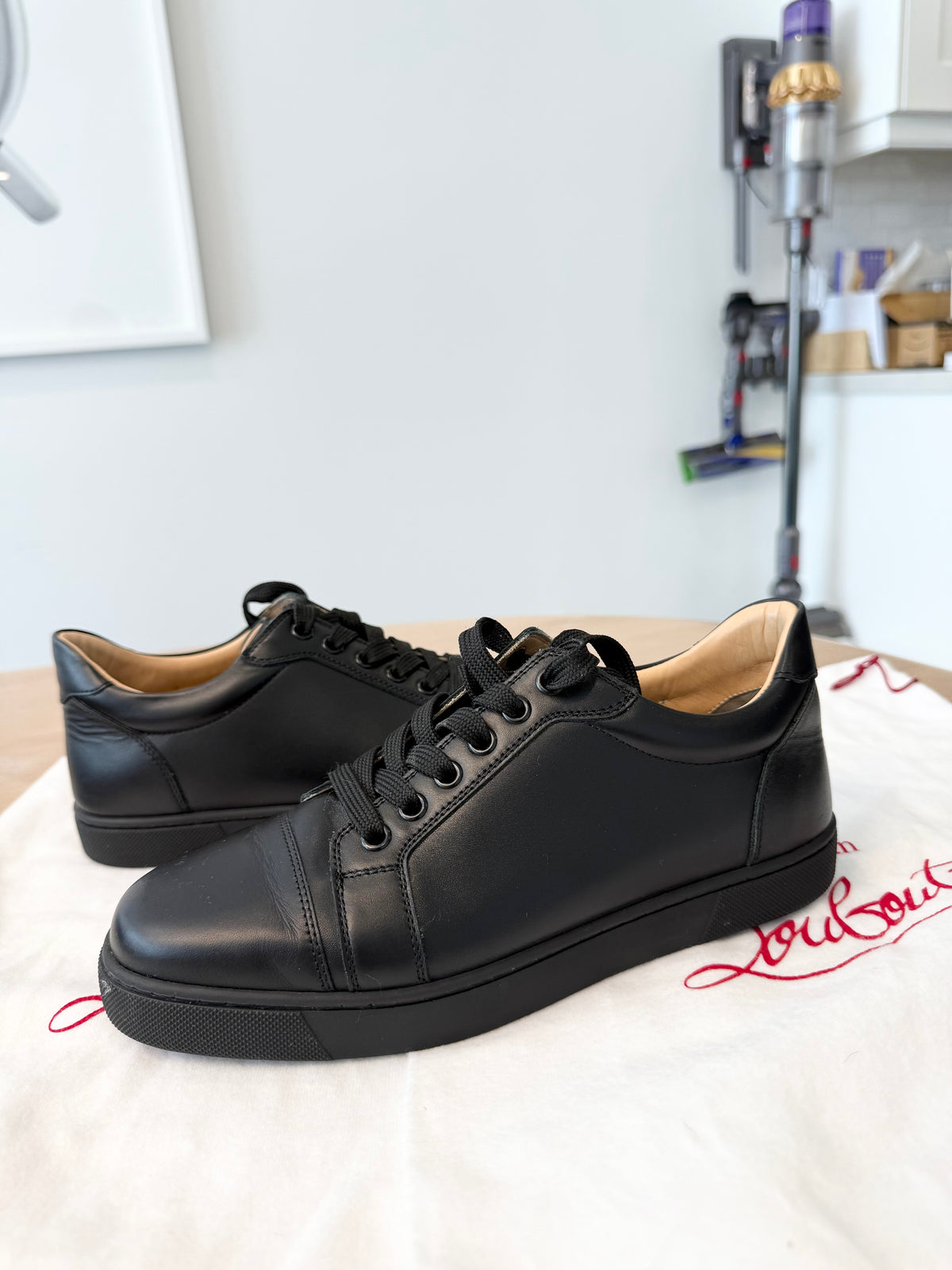 Authentic Christian Louboutin Louis junior women’s size 38 leather sneakers client paid $1500 plus tax worn 5 times in dustbags red bottoms !