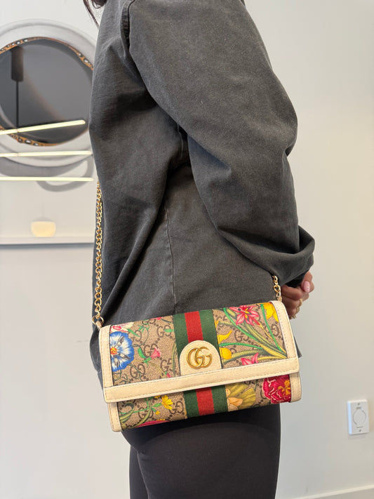 Gucci supreme Ophidia floral flap wallet with box and added removeable strap ! Retail $1100 fits phones etc