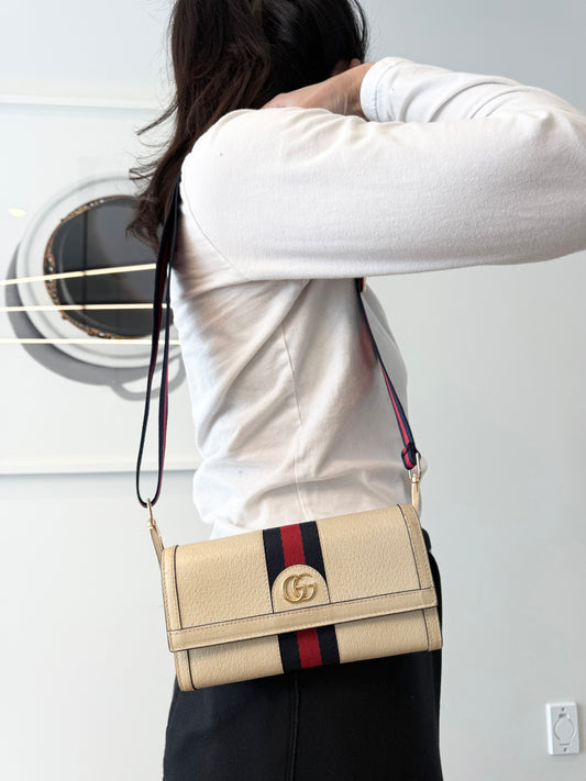 Gucci limited edition blue web Ophidia ceeme fall xl wallet with added matching adjustable strap ! In dustbag fits phones cards cash coins etc