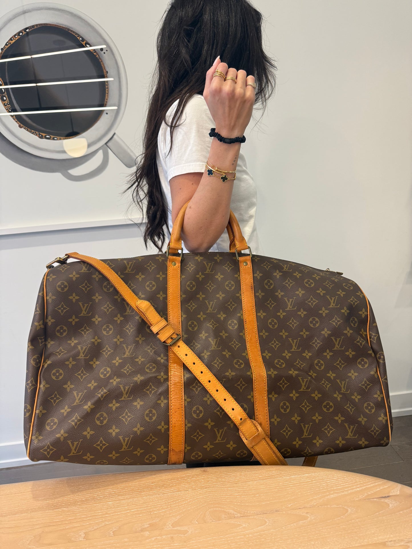 Authentic Louis Vuitton Monogram Keepall 60 Bandolier with adjustable original heavy duty strap! Retail is $4000! All trades accepted gorgeous preloved condition