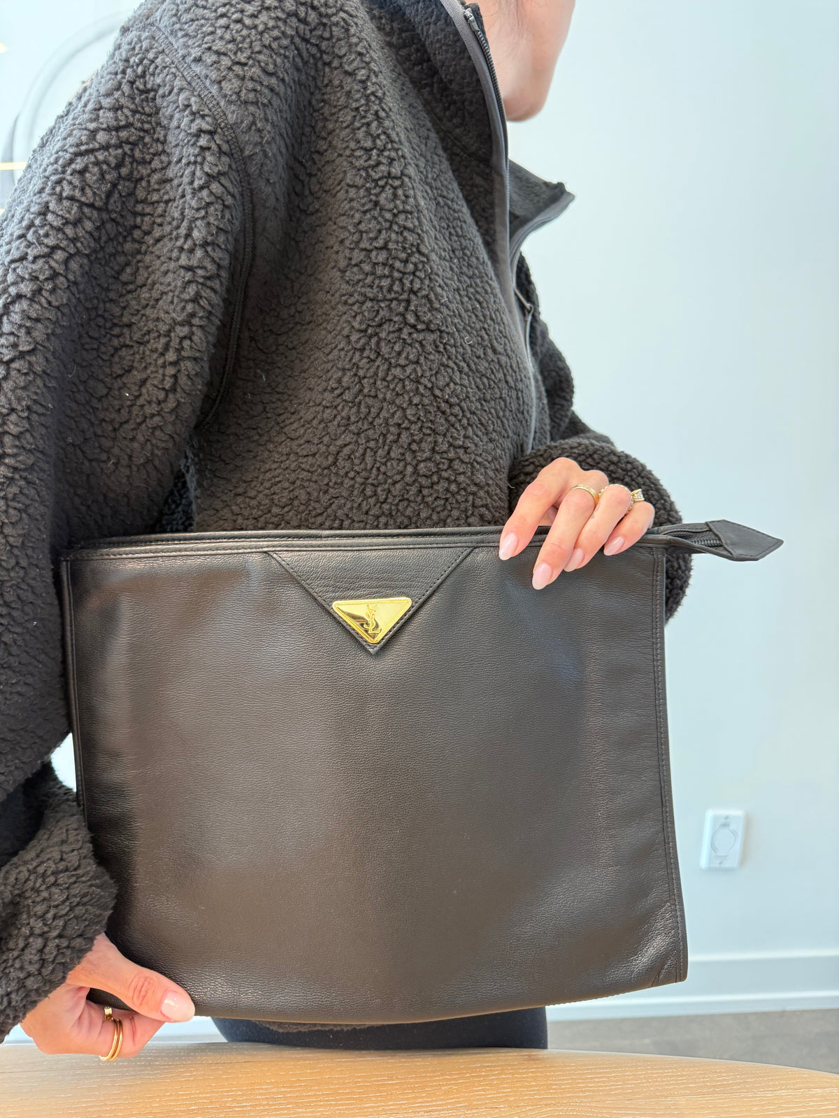 Authentic Yves Saint Laurent Lambskin zipper top toiletry clutch in unbelievable condition fits everything!