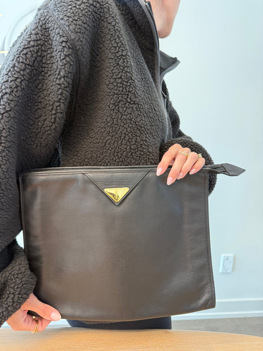 Authentic Yves Saint Laurent Lambskin zipper top toiletry clutch in unbelievable condition fits everything!
