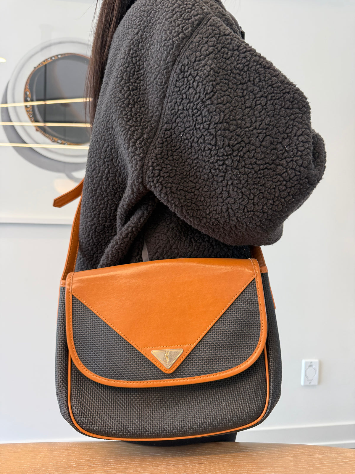 Authentic Yves Saint Laurent adjustable strap triple compartment crossbody in pristine condition inside and out