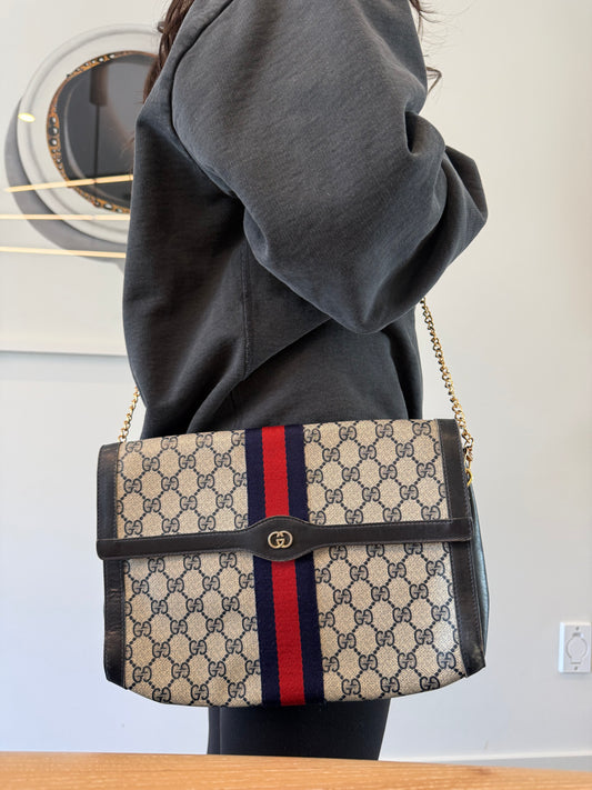 Authentic Gucci Supreme Parfum Blue Web Ophidia XL Crossbody Clutch with added removeable strap ! Fits phones wallets makeup etc