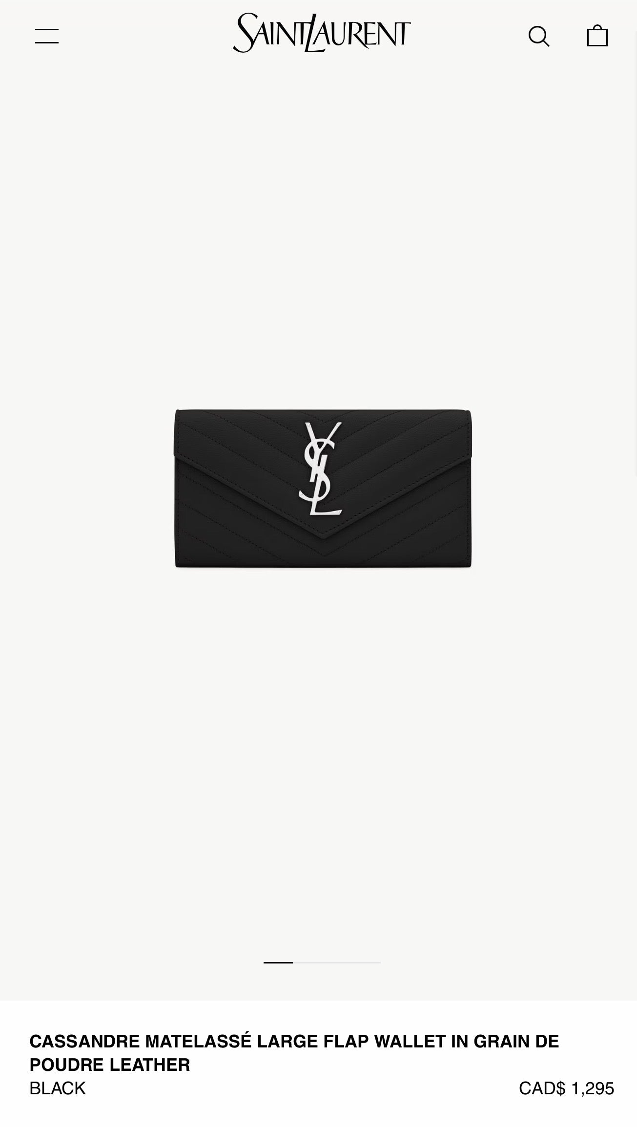 Authentic Yves Saint Laurent Cassandra Grey/Silver Wallet with added removeable strap in box and dustbag! Retail $1295 plus tax fits phones cards cash coins etc