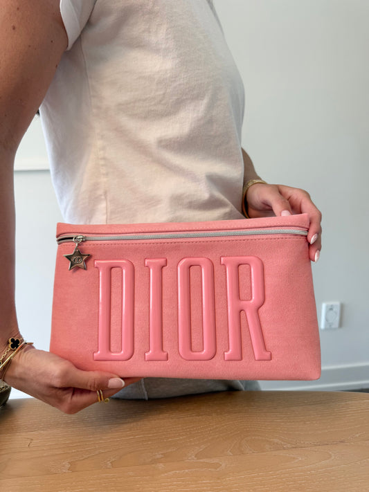 Authentic Dior Beauty Zipper top bubble gum pink xl clutch toiletry like new fits phones wallets etc