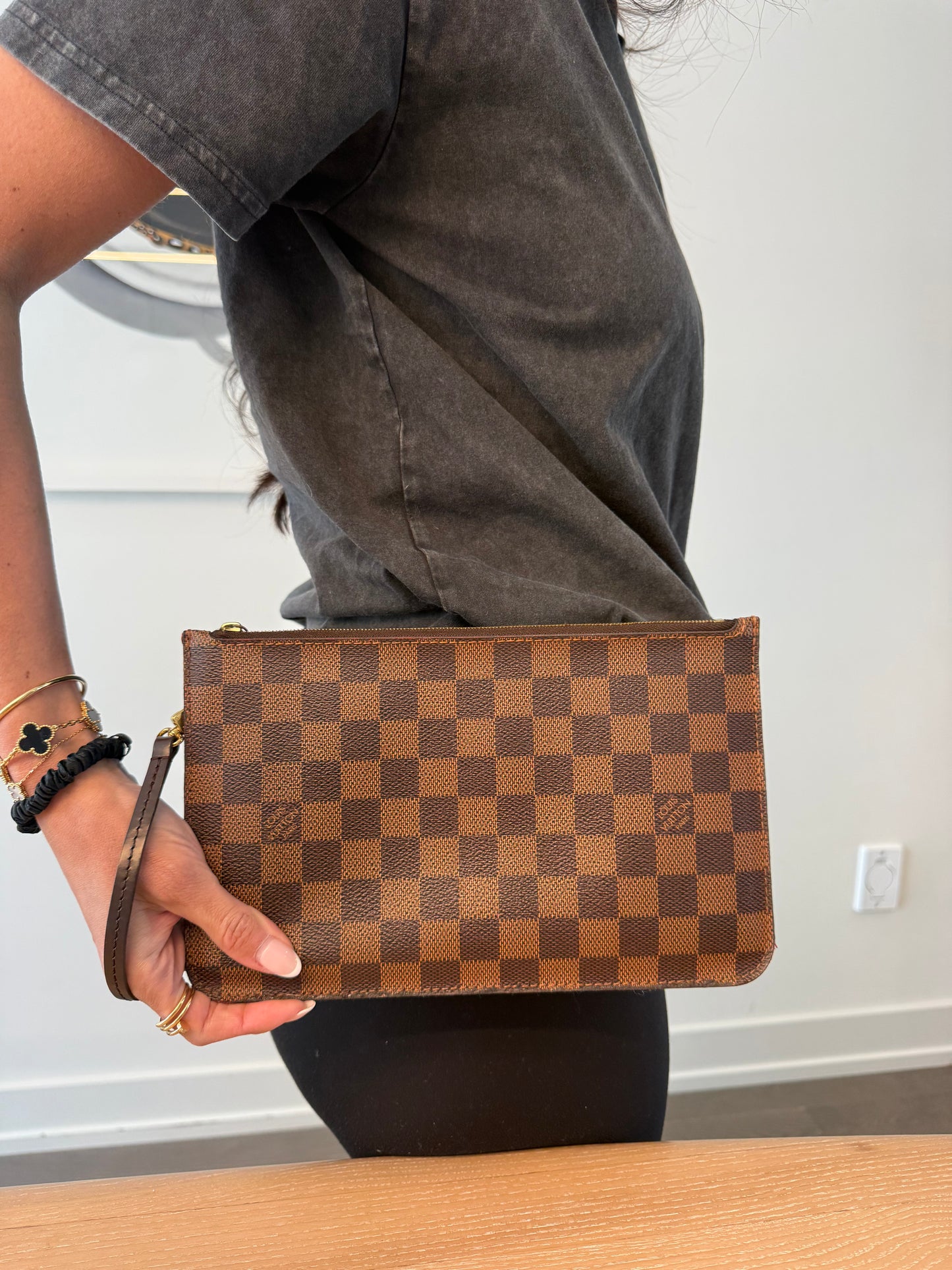 Authentic Louis Vuitton Damier Ebene cosmetic GM Pochette with original lv strap! Gorgeous condition! Fits phones etc