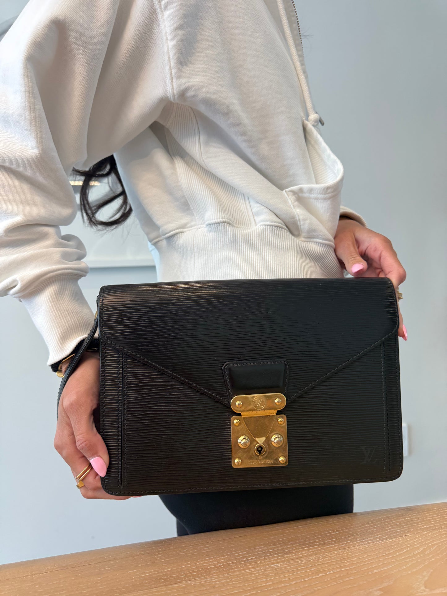 Authentic Louis Vuitton Epi Crossbody clutch with original lv wristlet and added removeable strap gorgeous preloved condition fits wallets keys makeup phones etc