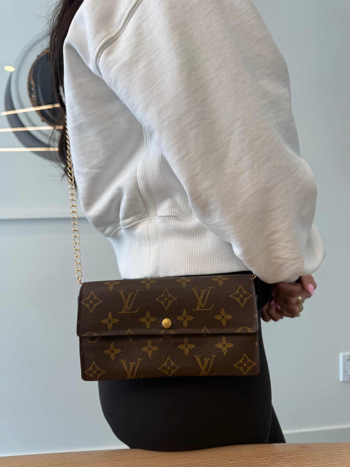 Authentic Louis Vuitton Monogram Sarah wallet with added insert and crossbody strap fits phones cards cash coins etc with original box !
