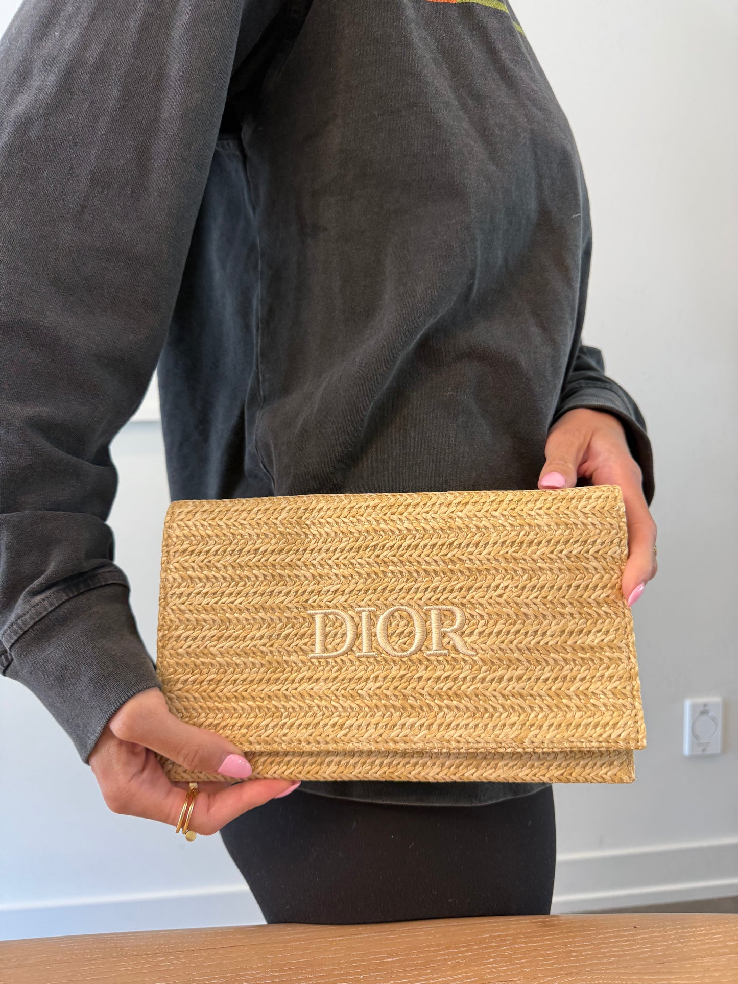 Authentic Dior Raffia Beauty Brand New in box magnetic closure zipper crossbody clutch with added removeable strap! Stickers still on