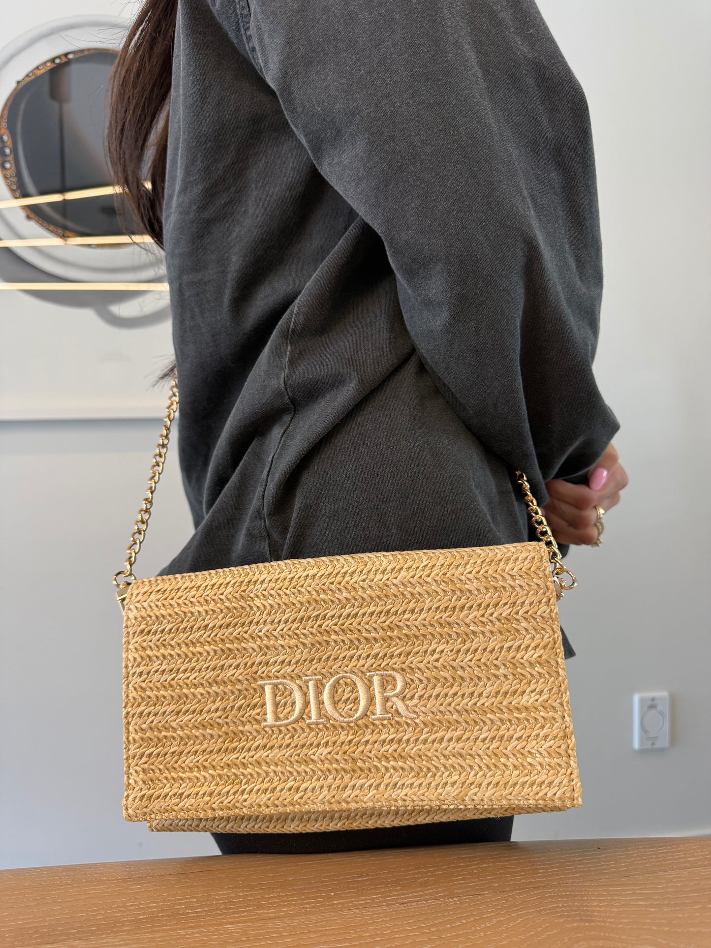 Authentic Dior Raffia Beauty Brand New in box magnetic closure zipper crossbody clutch with added removeable strap! Stickers still on