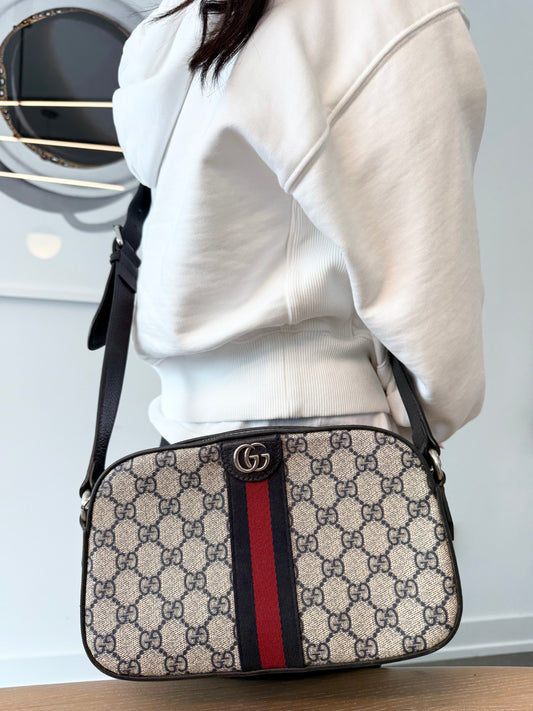 Authentic Gucci Supreme Blue Web Ophidia Like New Condition Silver marmont heavy duty adjustable Crossbody bag! Fits phones wallets keys makeup etc retail $2500