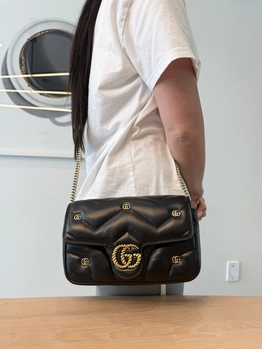 Authentic Gucci Marmont GG Black and Gold Crossbody bag my client paid $3750 plus tax!! Tag still inside bag.