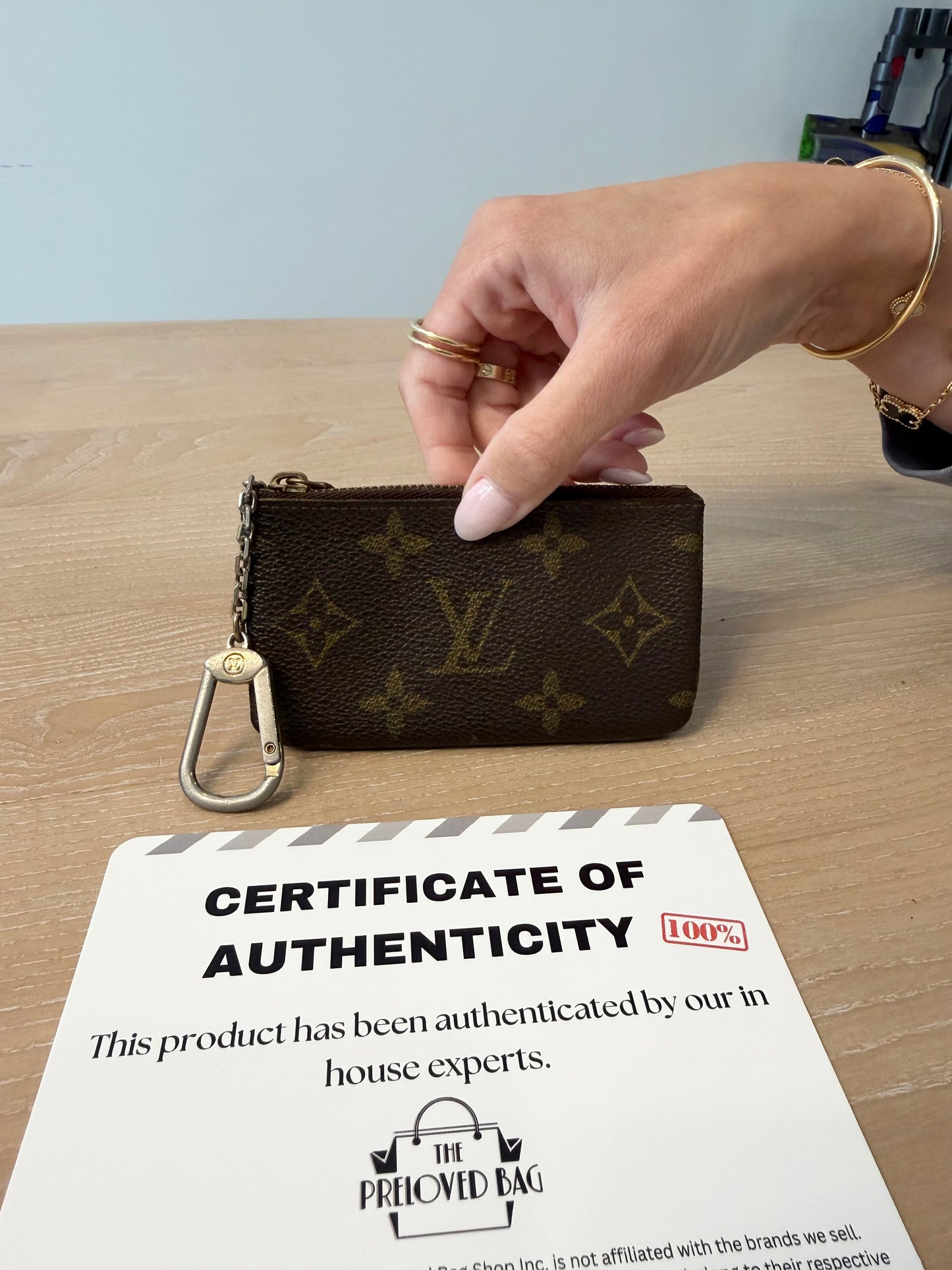 Authentic Louis Vuitton Monogram Cles card coin pouch with original hook!
