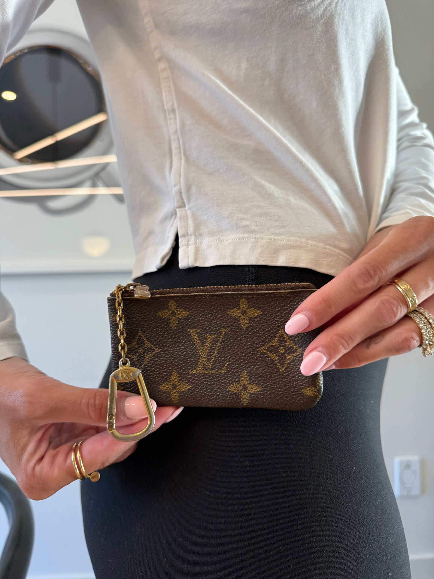 Louis Vuitton monogram cles coin pouch with original hook fits credit cards and coins