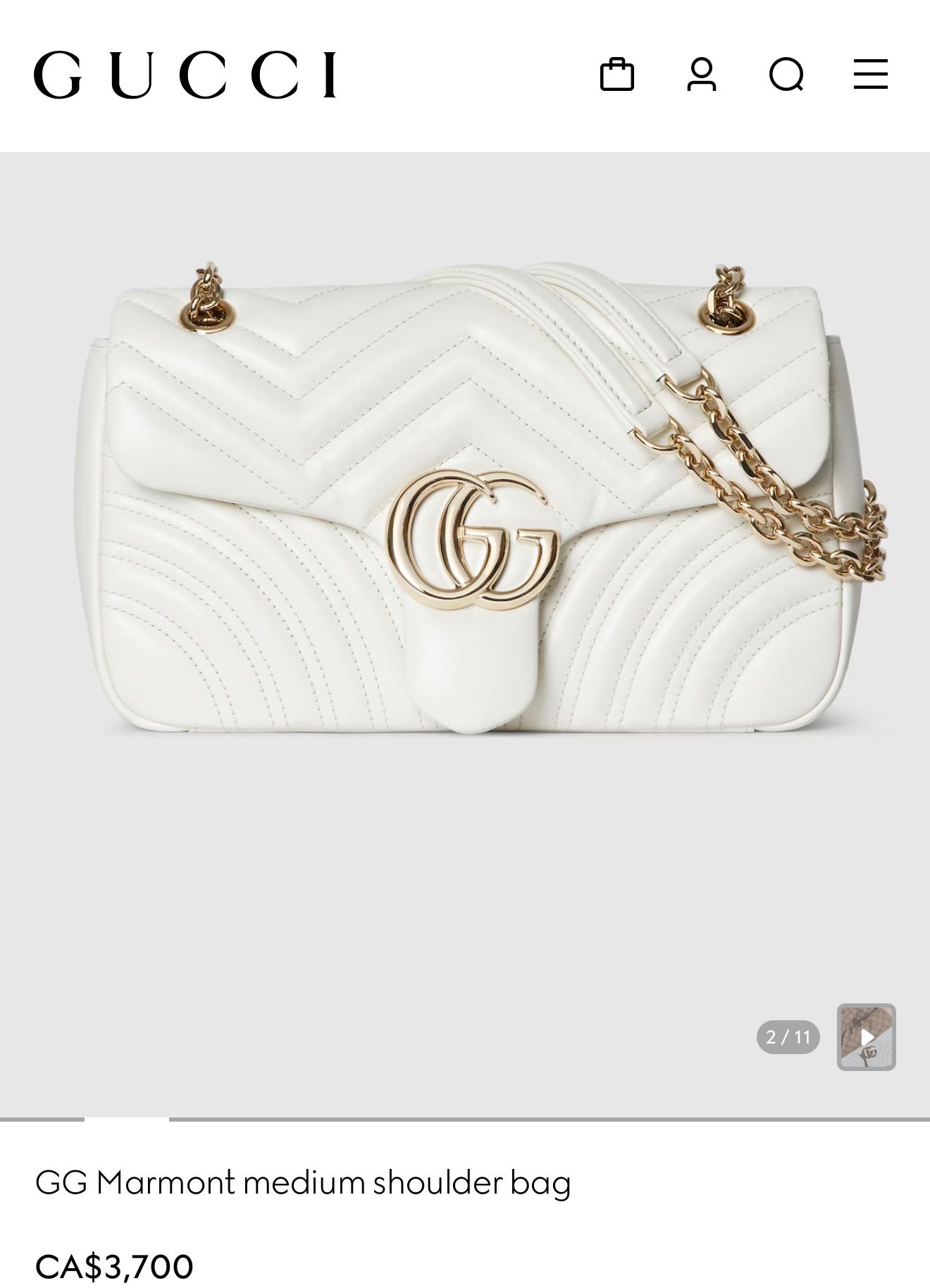 Authentic Gucci Marmont Medium Crème/Gold Chevron 2 way crossbody shoulder bag retail is over $4000 9 out of 10 condition !!