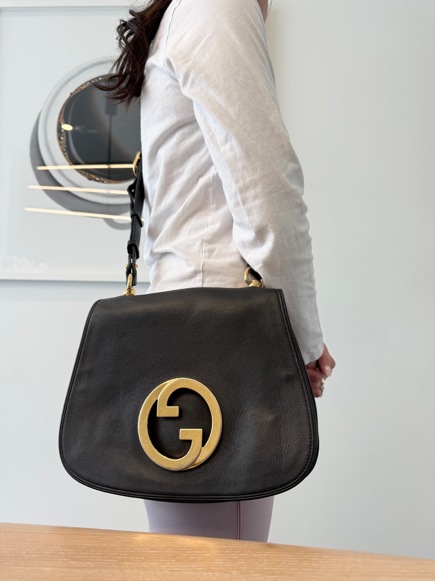 Authentic Gucci Black Soho heavy duty calf skin leather saddle bag with adjustable strap magnetic closure retail was over $5000
