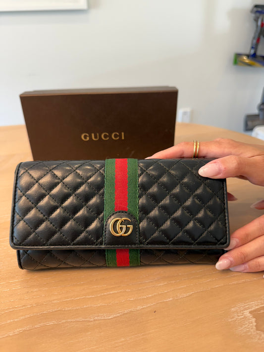 Rare Gucci Ophidia lambskin quilted leather wallet with blooms interior in original box $1100 retail