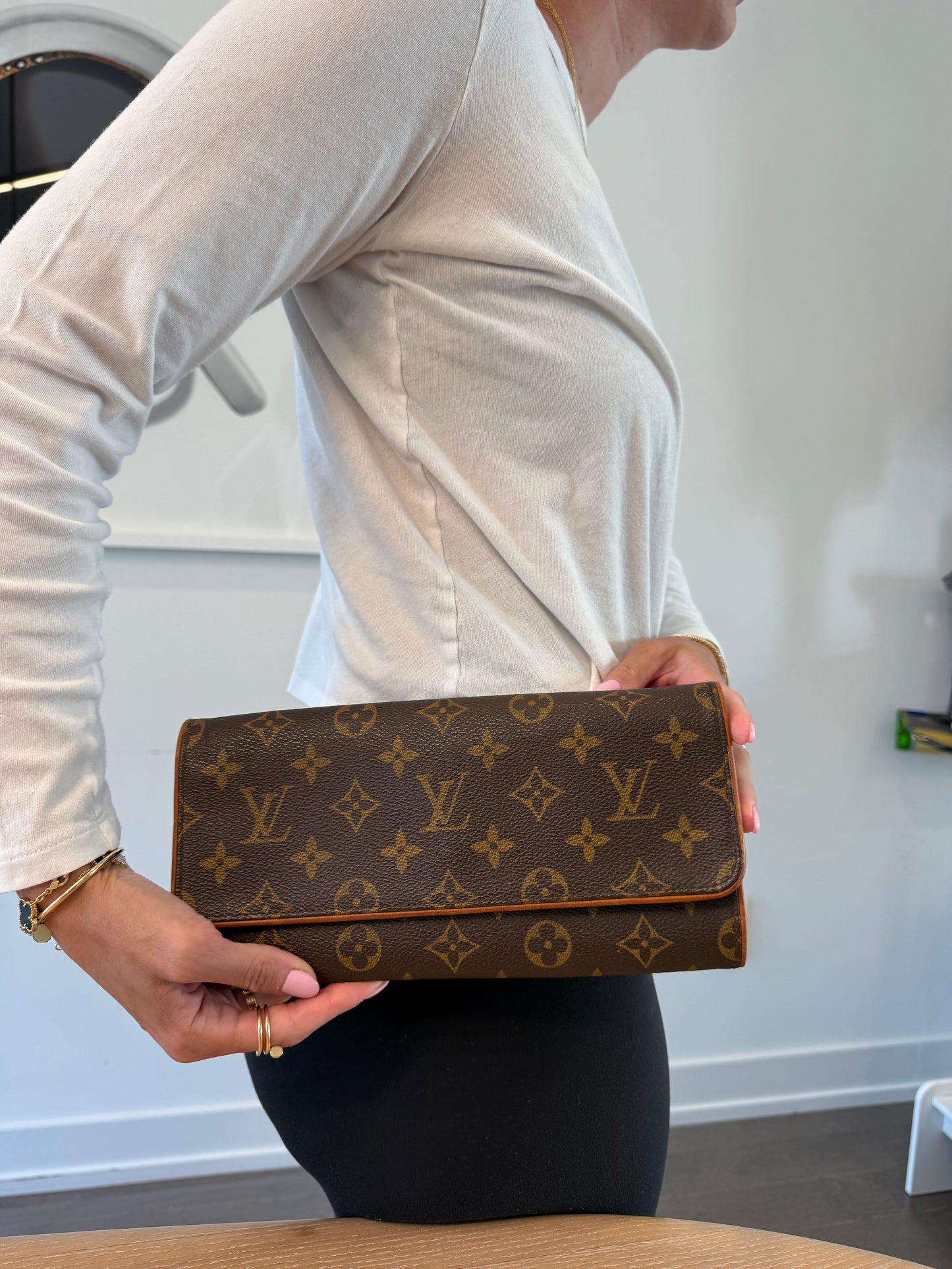 Louis Vuitton Monogram Twin GM Crossbody Clutch with Original Louis Vuitton Strap fits phones makeup keys wallets etc