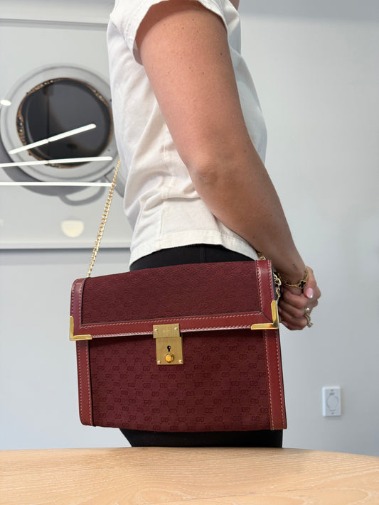 Gucci microguccisima red/gold rare wristlet with original key plus addded crossbody strap in absolute pristine condition