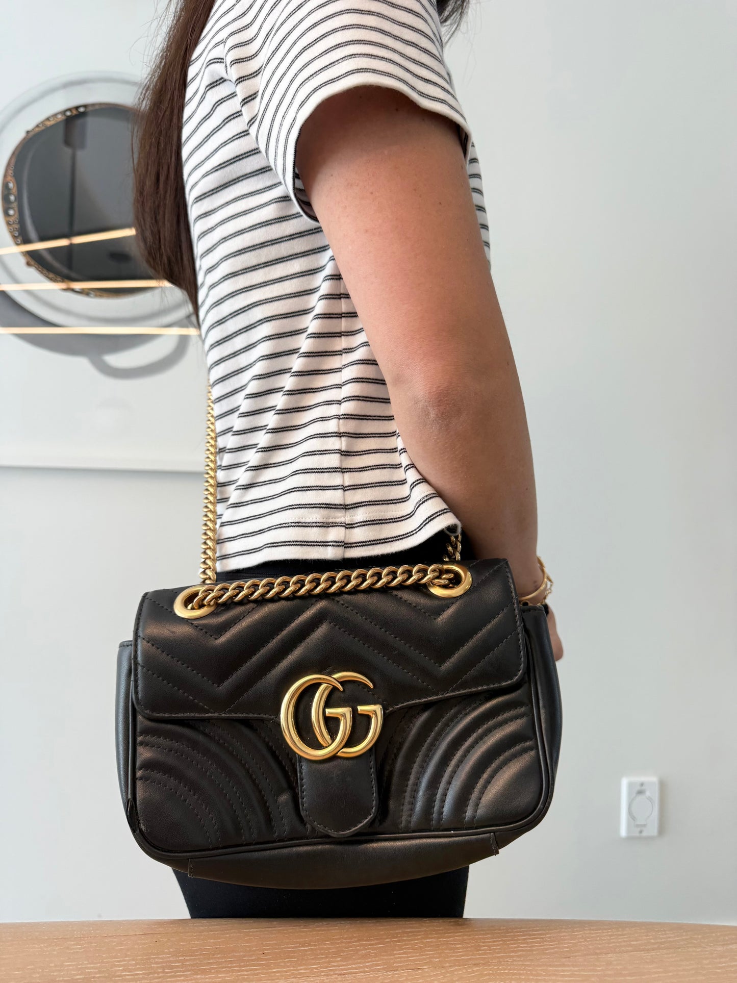 Authentic Gucci Marmont Small Chevron Adjustable Strap Crossbody Shoulder Bag in dustbag! Retail in stores now is $3370 plus tax ! Over 65% off !