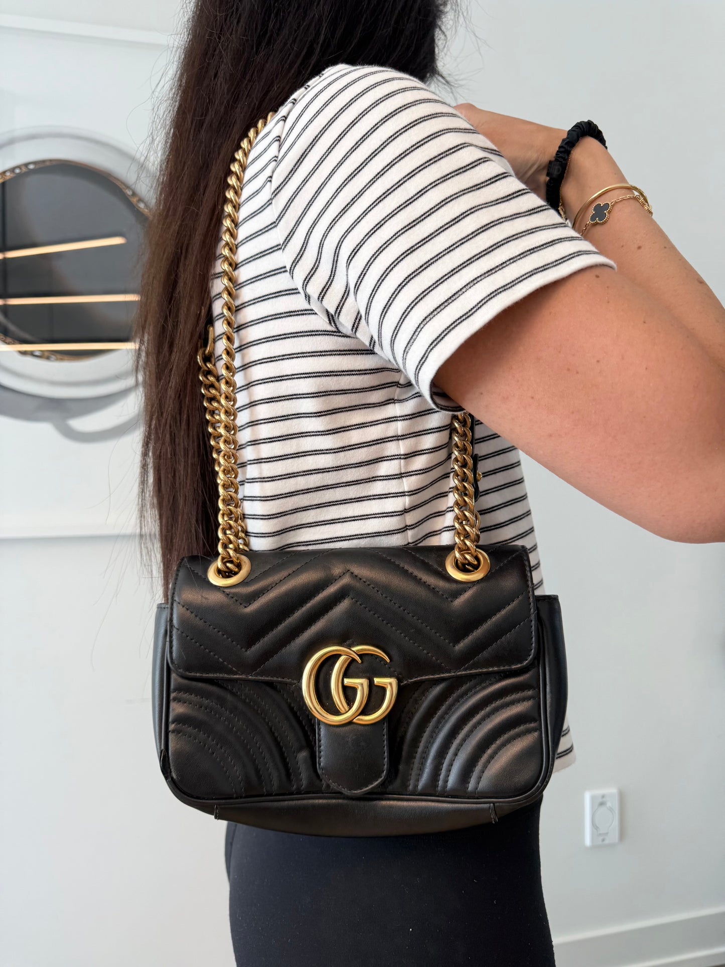 Authentic Gucci Marmont Small Chevron Adjustable Strap Crossbody Shoulder Bag in dustbag! Retail in stores now is $3370 plus tax ! Over 65% off !