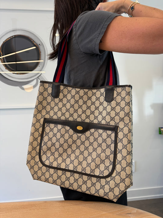 Rare Gucci Supreme Blue Web Ophidia Shoulder Tote fits laptops etc gorgeous preloved condition