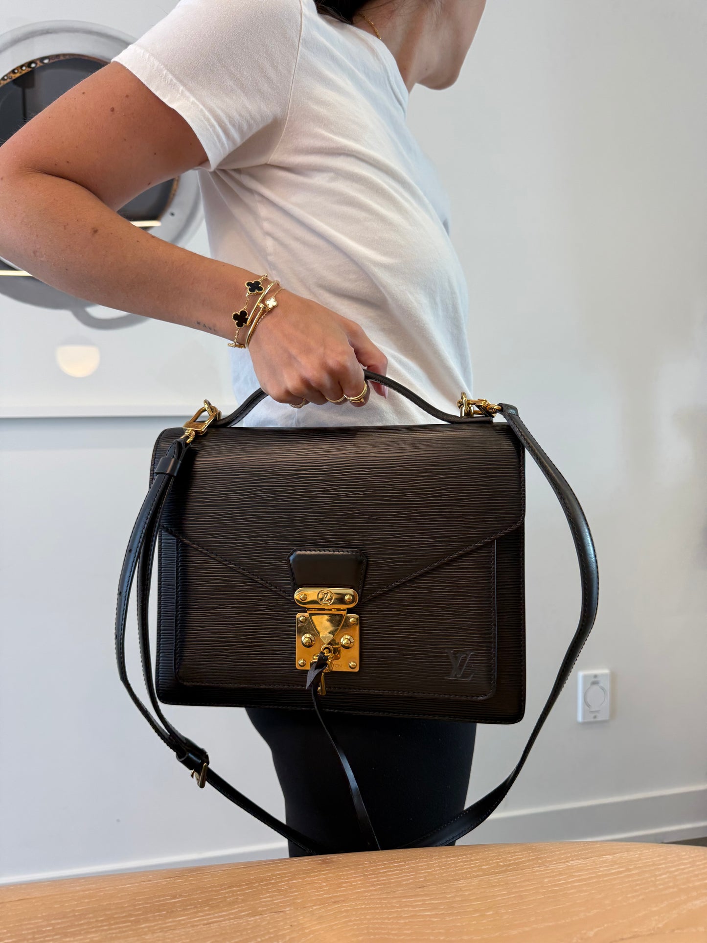 Louis Vuitton epi monceau with original keys original adjustable lv strap in absolute pristine condition inside and out!!