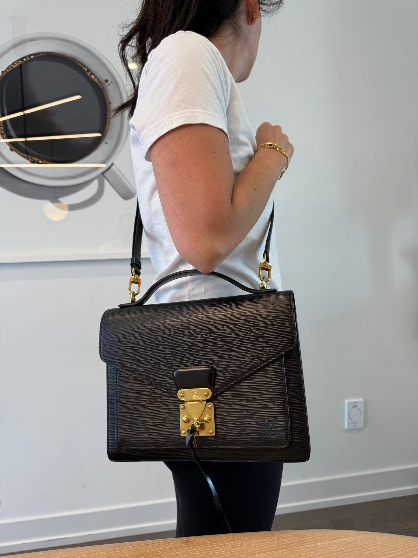 Louis Vuitton epi monceau with original keys original adjustable lv strap in absolute pristine condition inside and out!!
