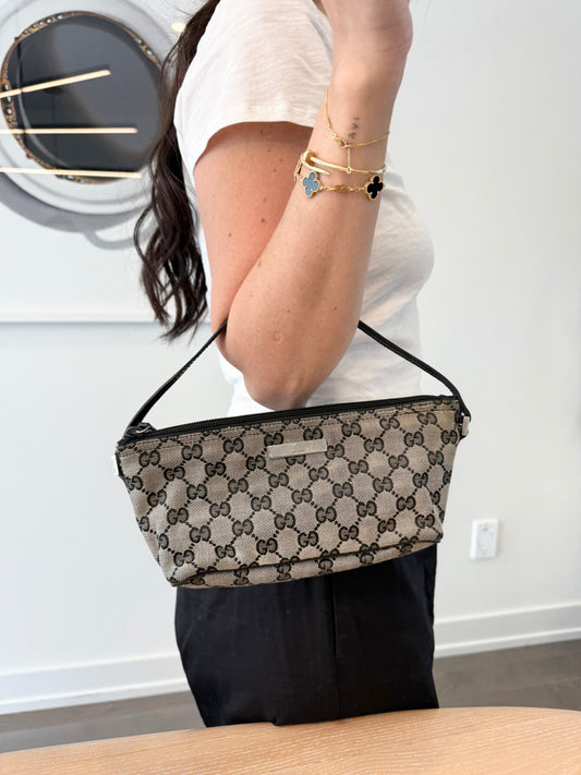 Brand New Condition Gucci dark Navy gg canvas pochette! Fits phones keys wallets makeup etc