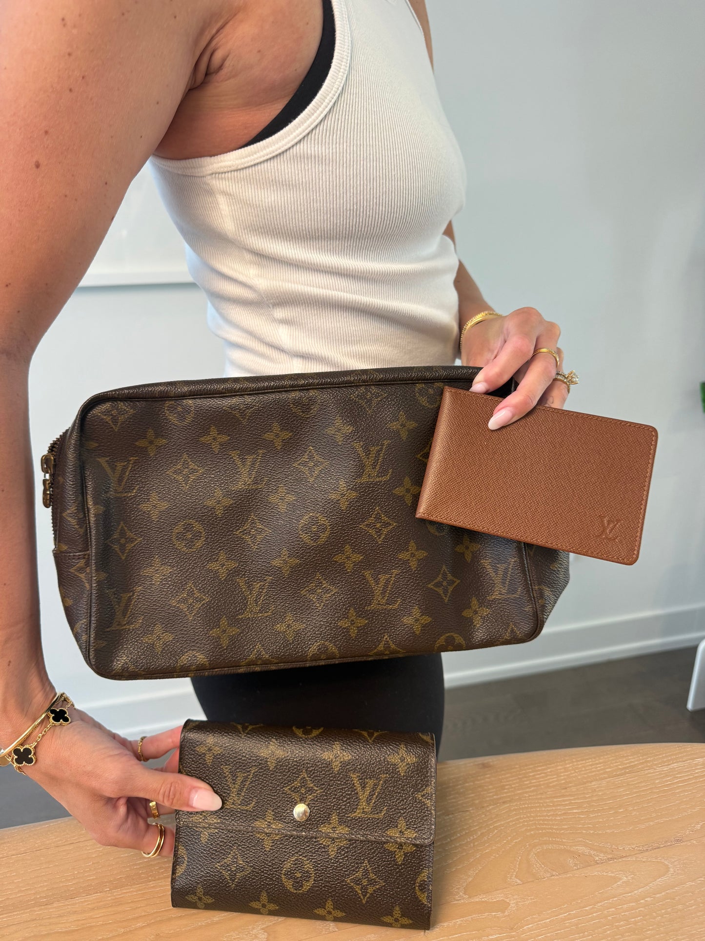 Authentic Louis Vuitton Trousse GM with matching trifold wallet and cardholder set !