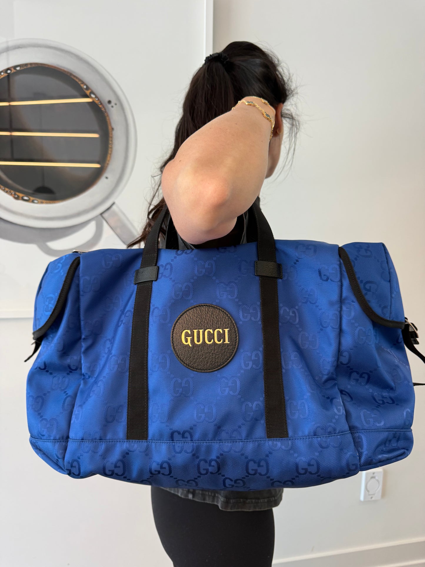Authentic Gucci Blue / Black 9.5/10 condition top handle carryon duffle unisex bag client paid $6500 new!!