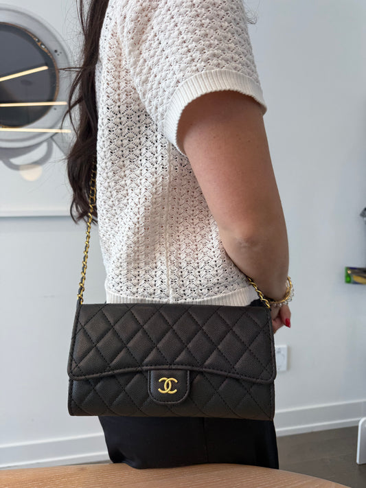 Brand new in box Rare Chanel Makeup black/gold Original strap WOC wallet on chain! Fits phones keys makeup lipstick etc