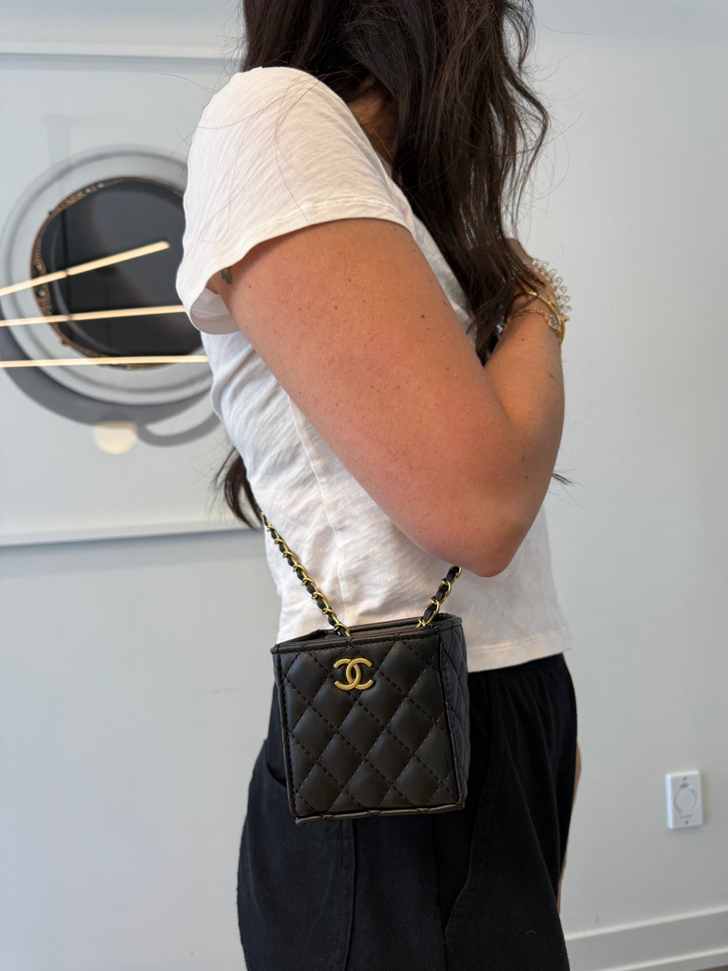 Rare Brand New Chanel Makeup Drawstring Mini Bucket crossbody bag! Fits phones lipstick keys cards etc