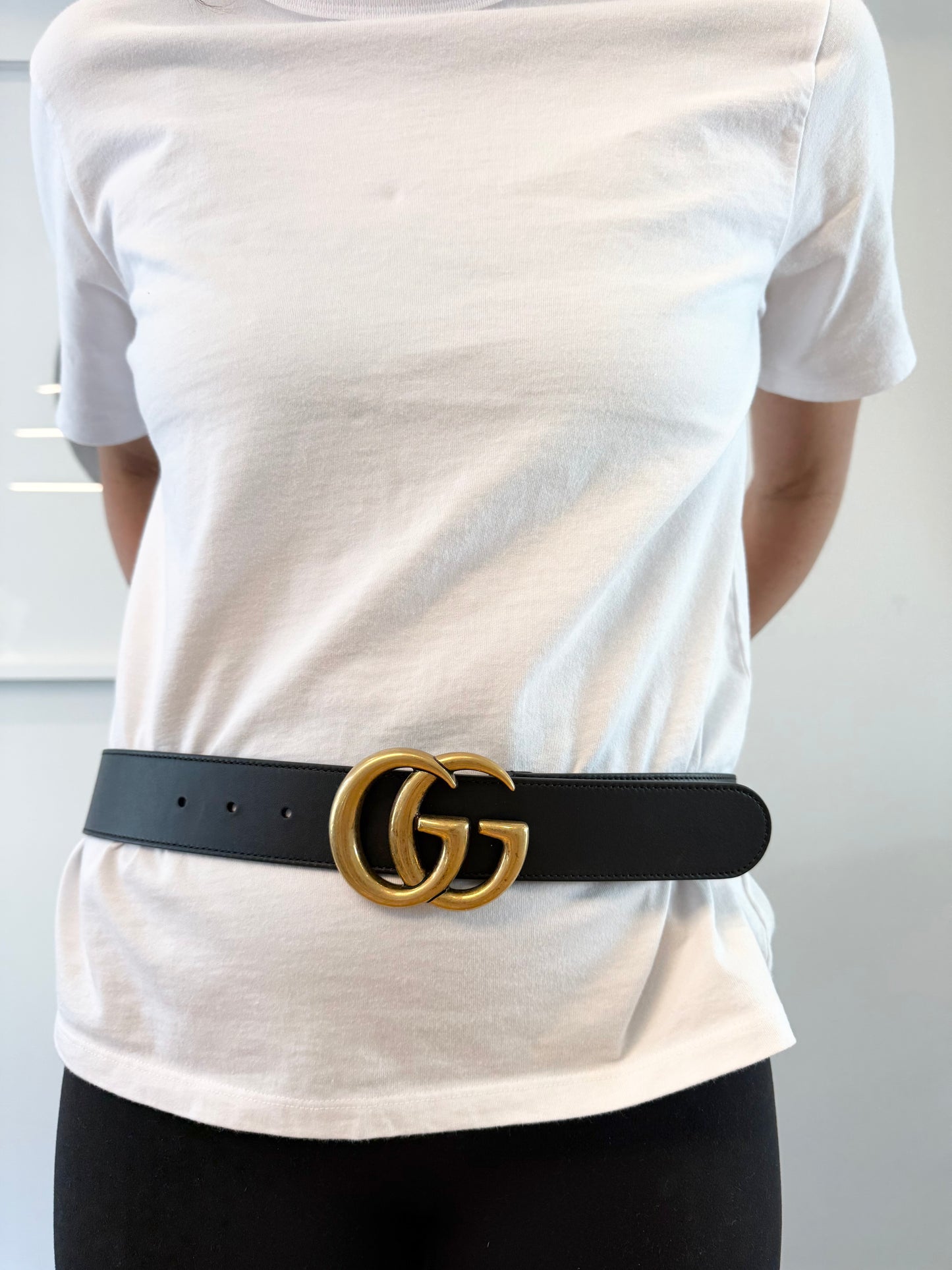 Authentic Gucci Marmont Gold Wide Belt size 85 fits xs s and m client paid over $1000! Pristine preloved condition