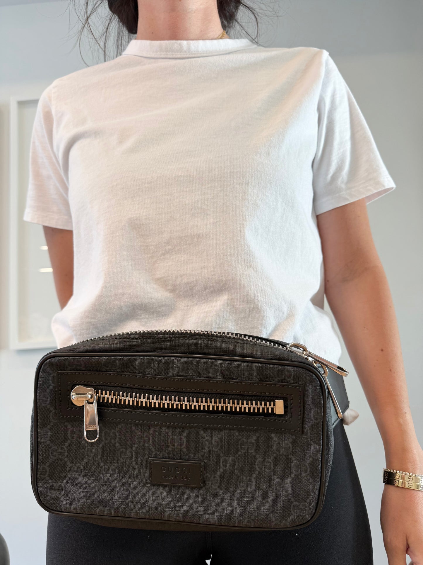 Authentic Gucci Supreme Graphite unisex adjustable strap crossbody fannypack in gorgeous preloved condition in dustbag! Retail $2500!