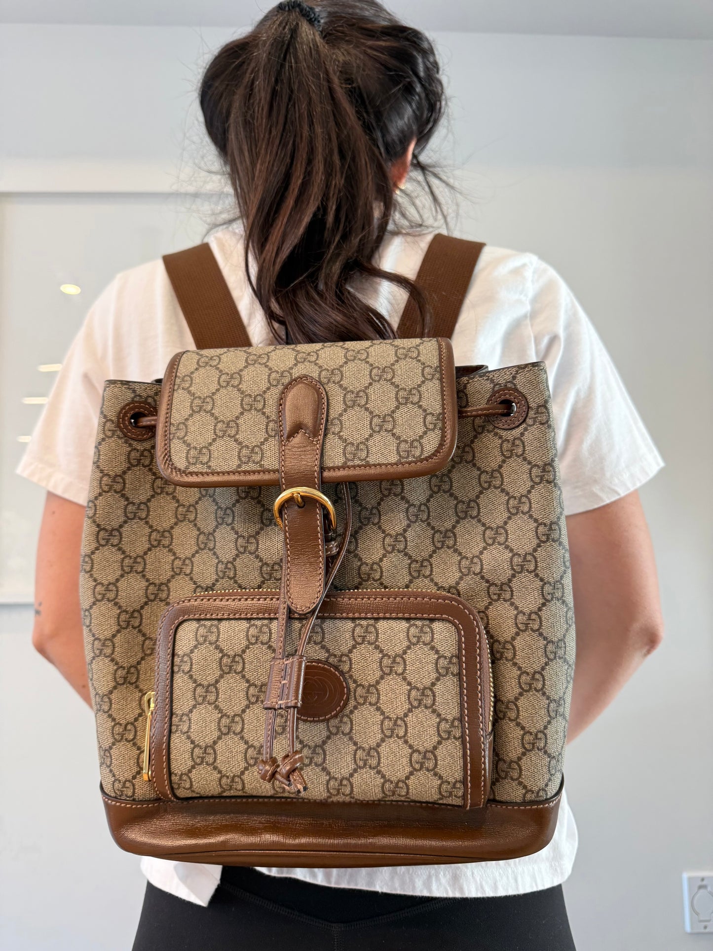 Authentic Gucci Supreme Magnetic Closure 9.9/10 condition adjustable straps leather trim! Retail $4000!