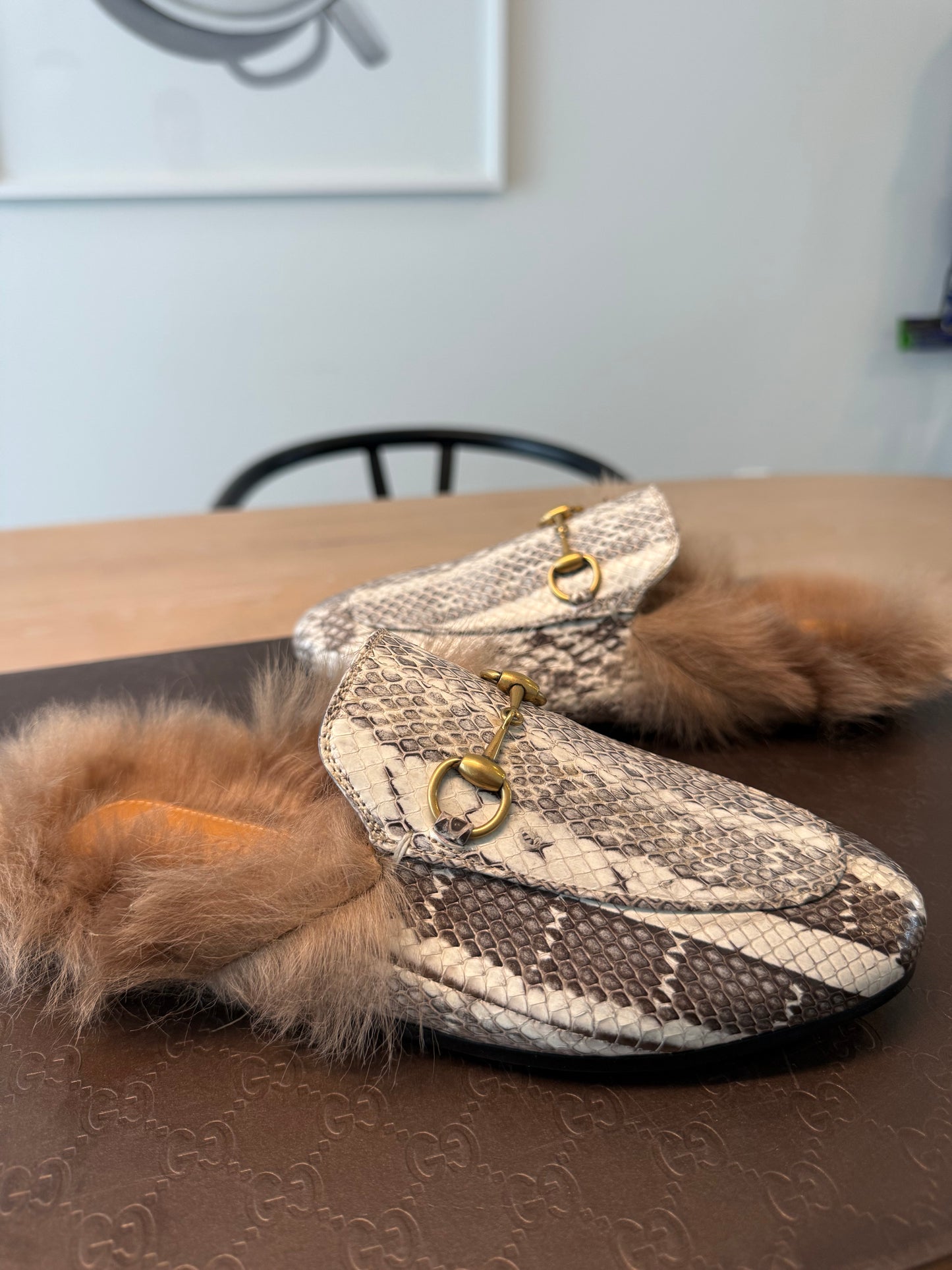 Authentic Gucci genuine Python sherling Princetown mules limited edition size 35 women’s retail over $2500 brand new ! Just tried on